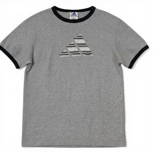 Vintage Y2K Adidas Logo Ringer T-Shirt Grey Black Medium